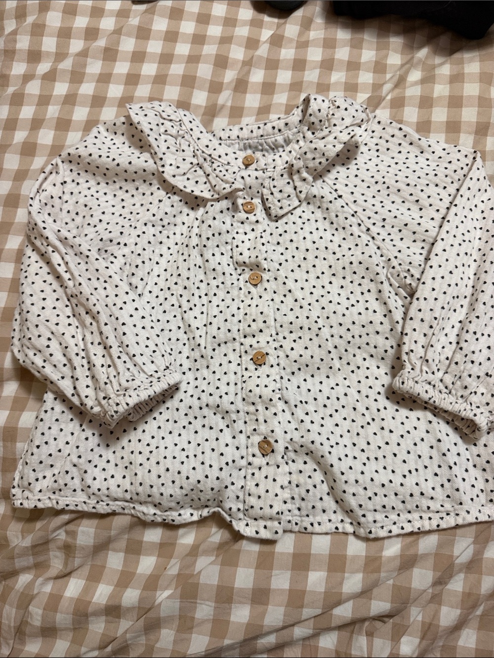 Zara Cream Button-Front Top with Black Dot Print Size 2-3